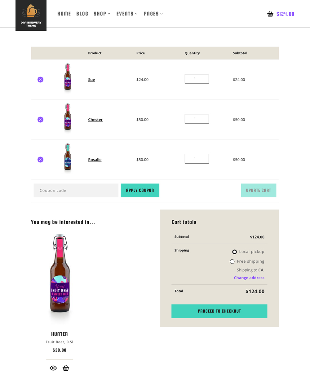 Divi Space Divi Brewery Child Theme Cart Page